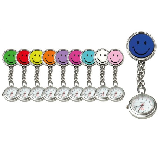Schwestern-Uhr Smiley mit Clip blau