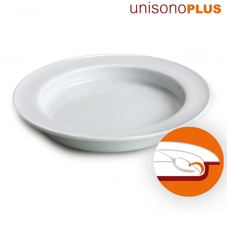 unisonoPLUS Spezial Suppenteller Porzellan mit Schiebekante 22 cm - weiß